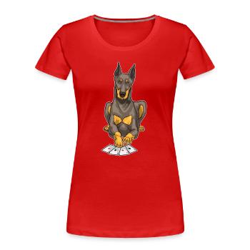 Dobermann Poker Pokerkarten - Frauen Premium Bio T-Shirt - Rot - Vorne - Mia (176cm)