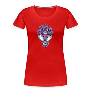 Neon Illuminati Pyramid 23 with Aura, Black Light - Women's Premium Organic T-Shirt - red - Front - Mia (176cm)