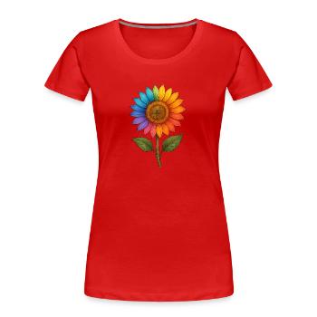 Rainbow Sunflower – Farbenfrohes Blumendesign mit - Frauen Premium Bio T-Shirt - Rot - Vorne - Mia (176cm)