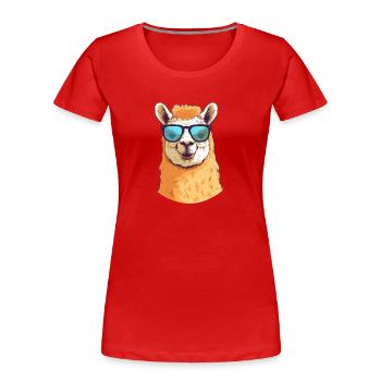 Alpaga avec lunettes de soleil - T-shirt bio Premium Femme - rouge - Devant - Mia (176cm)