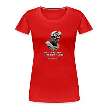 Memento Mori Memento Vivere – Buste Design - T-shirt bio Premium Femme - rouge - Devant - Mia (176cm)
