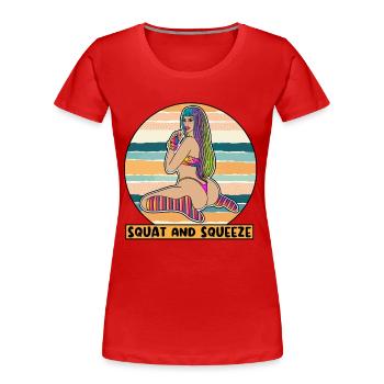 EROTIC SEXY GIRL SQUAT AND SQUEEZE - Women's Premium Organic T-Shirt - red - Front - Mia (176cm)