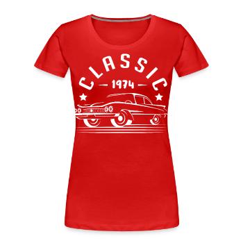 Klassisch 1974. - Frauen Premium Bio T-Shirt - Rot - Vorne - Mia (176cm)
