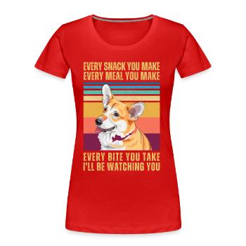 CORGI BEOBACHTEN - Frauen Premium Bio T-Shirt - Rot - Vorne - Mia (176cm)