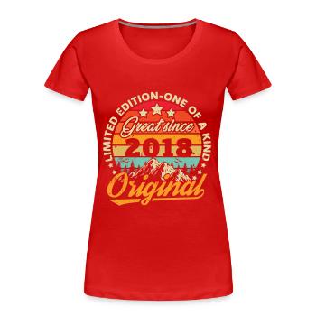 Geburtstagsgeschenk, Jahrgang 2018 - Frauen Premium Bio T-Shirt - Rot - Vorne - Mia (176cm)