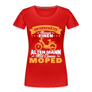 Alten mann mit einem Moped - Frauen Premium Bio T-Shirt - Rot - Vorne - Mia (176cm)