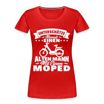 Alten mann mit einem Moped - Frauen Premium Bio T-Shirt - Rot - Vorne - Mia (176cm)