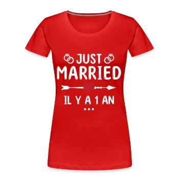 Geschenk zum Hochzeitstag 1 Jahr Hochzeit aus Baumwolle - Frauen Premium Bio T-Shirt - Rot - Vorne - Mia (176cm)