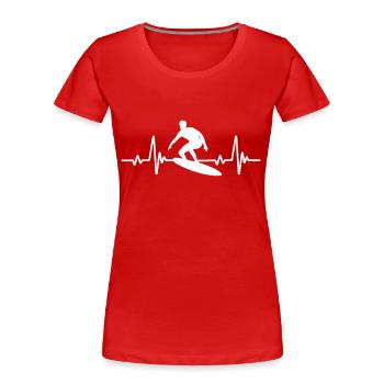 Surfing, Men, Heartbeat, Sports, ECG, Surfing - Women's Premium Organic T-Shirt - red - Front - Mia (176cm)