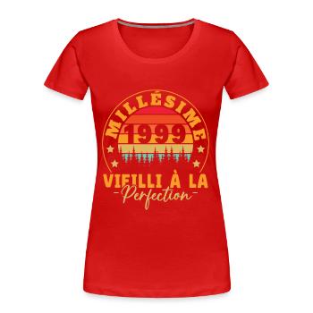 Millésime 1999, Cadeau D'anniversaire Vintage 1999 - T-shirt bio Premium Femme - rouge - Devant - Mia (176cm)
