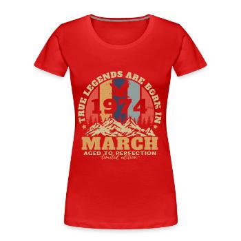 Vintage Birthday Gift Born in March 1974 - Women's Premium Organic T-Shirt - red - Front - Mia (176cm)