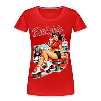 Retro Pin-Up Girl: Bad Girls 50s Diner Style - Women's Premium Organic T-Shirt - red - Front - Mia (176cm)