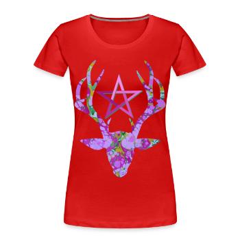 Tête de cerf avec pentagramme E 230 - T-shirt bio Premium Femme - rouge - Devant - Mia (176cm)