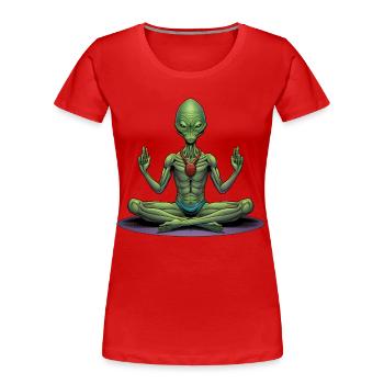Alien Yogi - Frauen Premium Bio T-Shirt - Rot - Vorne - Mia (176cm)