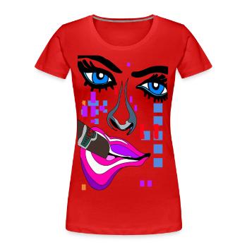 Augen Auffallen mit Mund Nase Gesicht - Frauen Premium Bio T-Shirt - Rot - Vorne - Mia (176cm)