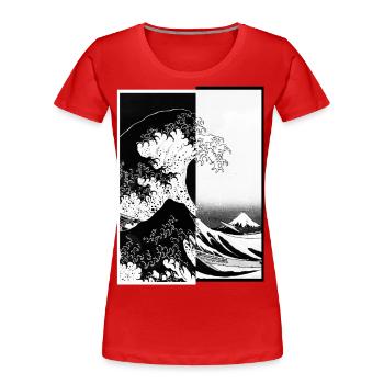 Japanische Kunst - Japanese T-Shirt - Welle - Frauen Premium Bio T-Shirt - Rot - Vorne - Mia (176cm)