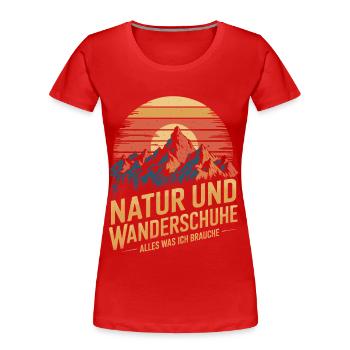 Wandern Wald Berge Wanderschuhe Spruch - Frauen Premium Bio T-Shirt - Rot - Vorne - Mia (176cm)