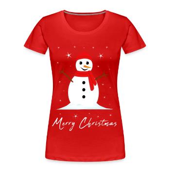 Schneemann Frohe Weihnachten - Frauen Premium Bio T-Shirt - Rot - Vorne - Mia (176cm)