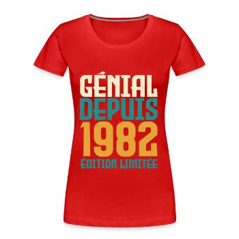 Génial depuis 1982 - T-shirt bio Premium Femme - rouge - Devant - Mia (176cm)