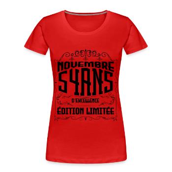 Novembre 54 Ans - idée cadeau d'Anniversaire. - T-shirt bio Premium Femme - rouge - Devant - Mia (176cm)