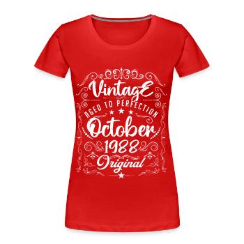 Vintage BORN IN OCTOBER 1988. - Women's Premium Organic T-Shirt - red - Front - Mia (176cm)
