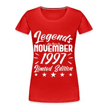 Legenden werden im November 1997 Jubiläumsgeschenk geboren - Frauen Premium Bio T-Shirt - Rot - Vorne - Mia (176cm)