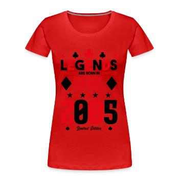 Birthday gift April 2005. card games. - Women's Premium Organic T-Shirt - red - Front - Mia (176cm)