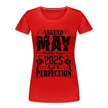 Mai 2025. Anniversaire mai 2025. Cadeau may 2025. - T-shirt bio Premium Femme - rouge - Devant - Mia (176cm)