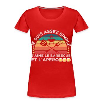 J' aime le barbecue et l' apéro humour bbq cadeau - T-shirt bio Premium Femme - rouge - Devant - Mia (176cm)