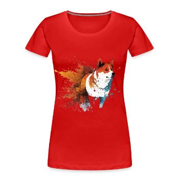 Akita Inu Hund Bunte Farben Regenbogen Kunst - Frauen Premium Bio T-Shirt - Rot - Vorne - Mia (176cm)
