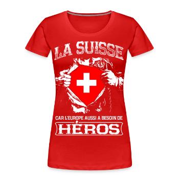 La Suisse - Héros - Europe - Frauen Premium Bio T-Shirt - Rot - Vorne - Mia (176cm)