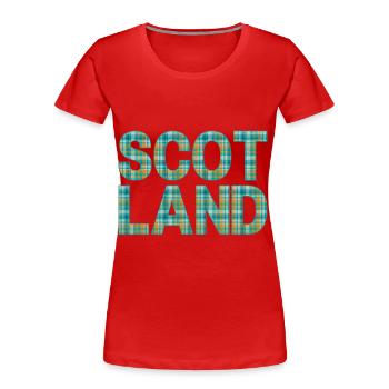 Schottland Tartan Schriftzug Dudelsack Highlands - Frauen Premium Bio T-Shirt - Rot - Vorne - Mia (176cm)