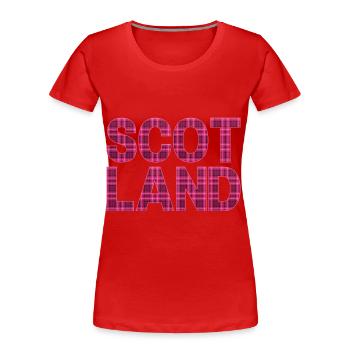Schottland Tartan Schriftzug Dudelsack Highlands - Frauen Premium Bio T-Shirt - Rot - Vorne - Mia (176cm)