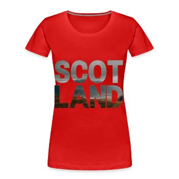 Schottland Tartan Schriftzug Dudelsack Highlands - Frauen Premium Bio T-Shirt - Rot - Vorne - Mia (176cm)