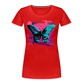 Art of Vaporwave Butterfly - Women's Premium Organic T-Shirt - red - Front - Mia (176cm)