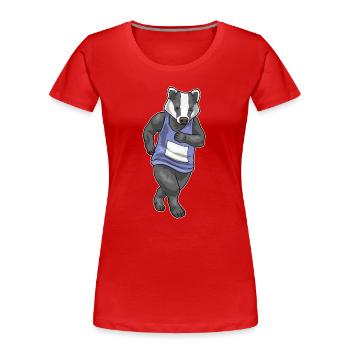 Badger Jogger Jogging Sport - T-shirt bio Premium Femme - rouge - Devant - Mia (176cm)