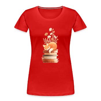 Fox on stack of books - Women's Premium Organic T-Shirt - red - Front - Mia (176cm)