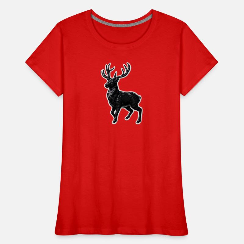 Schwarzer Hirsch Geweih Patchmotiv Frauen Premium Bio T-Shirt