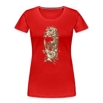 Design de tatouage Crâne et Roses - T-shirt bio Premium Femme - rouge - Devant - Mia (176cm)