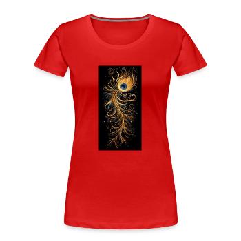 Paon plume d’or - T-shirt bio Premium Femme - rouge - Devant - Mia (176cm)