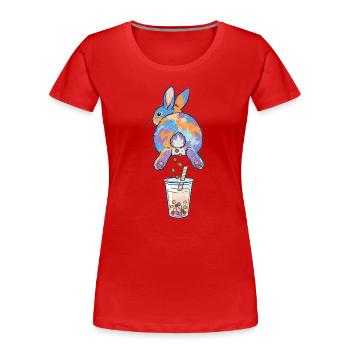 Niedlicher Hase Lustiges Boba Bubble Tea - Frauen Premium Bio T-Shirt - Rot - Vorne - Mia (176cm)