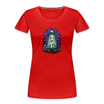 Außerirdisches UFO Lustige Entführung von Katze, Kuh und Dino - Frauen Premium Bio T-Shirt - Rot - Vorne - Mia (176cm)