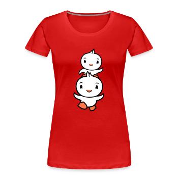 2 Canards Papa Bébé Enfant Piggyback Running Head Fun - T-shirt bio Premium Femme - rouge - Devant - Mia (176cm)