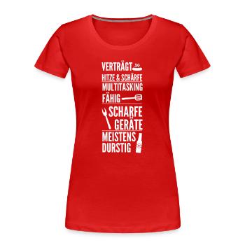 Tolère la chaleur et le piquant – Conception en épicéa de grill - T-shirt bio Premium Femme - rouge - Devant - Mia (176cm)