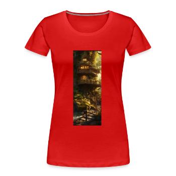 Fantasy Baumhaus - Frauen Premium Bio T-Shirt - Rot - Vorne - Mia (176cm)