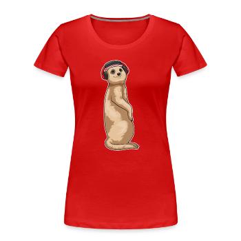 Meerkat Headphone Music - Women's Premium Organic T-Shirt - red - Front - Mia (176cm)