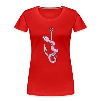 Earthworm Fishing Hook - Women's Premium Organic T-Shirt - red - Front - Mia (176cm)