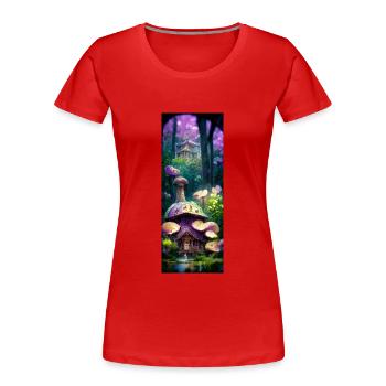 Pilzwald (Pilze im Wald) - Frauen Premium Bio T-Shirt - Rot - Vorne - Mia (176cm)