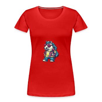 Pferd Comic Urlaub - Frauen Premium Bio T-Shirt - Rot - Vorne - Mia (176cm)