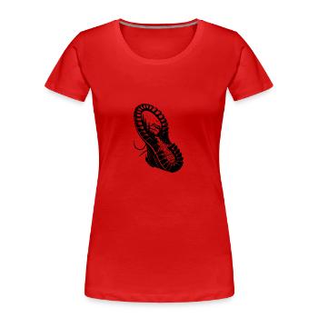 Wanderschuh mit Natur Berg Landschaft Profil - Frauen Premium Bio T-Shirt - Rot - Vorne - Mia (176cm)